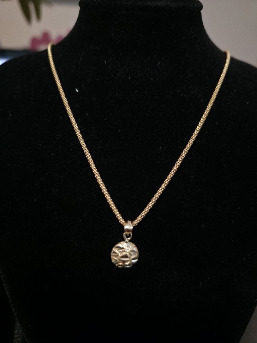 10k Gold Nugget Pendant w/ 30" Gold Plated Silver Popcorn Chain